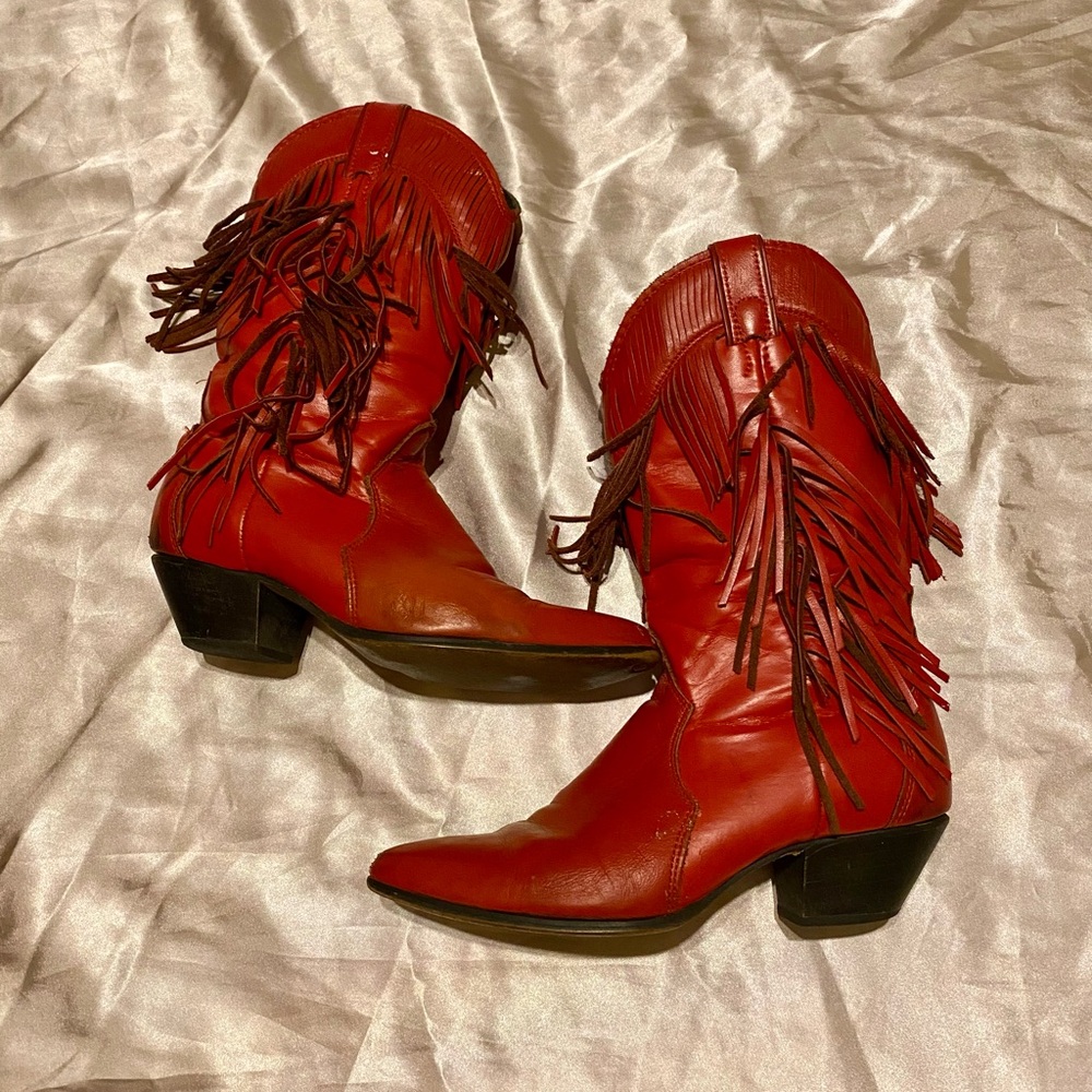 Red Fringe Leather Cowgirl Boots